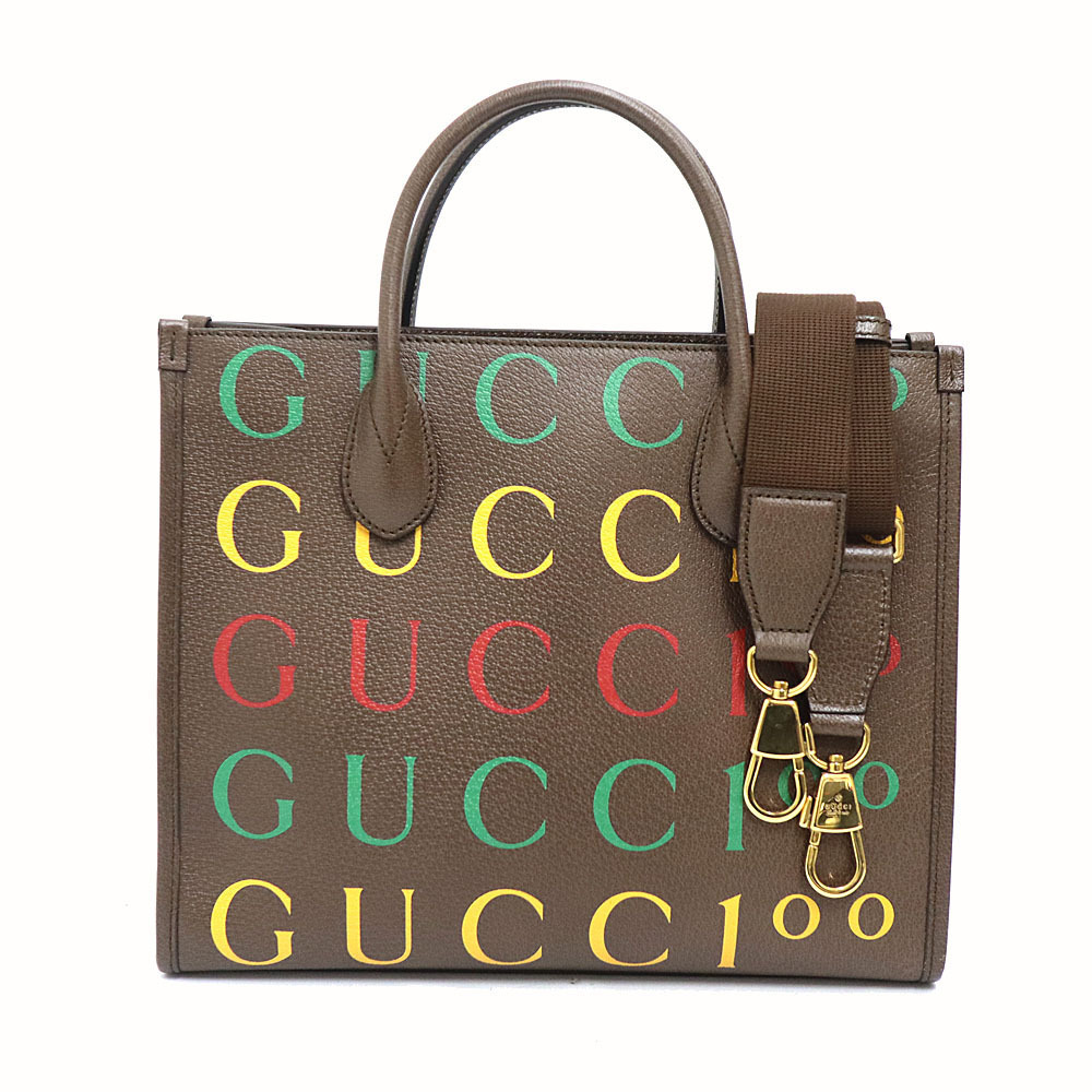 Gucci 100th anniversary leather 2way handbag Brown